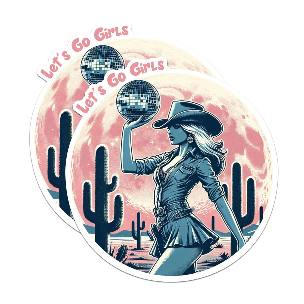 (2 Pack) Let's Go Girls Magnets - Disco Cowgirl Magnets - Western Themed Magnets for Party Decor- 5" On Longest Side - for Fridges, Toolboxes, Cars - Made in USA - MAG2580