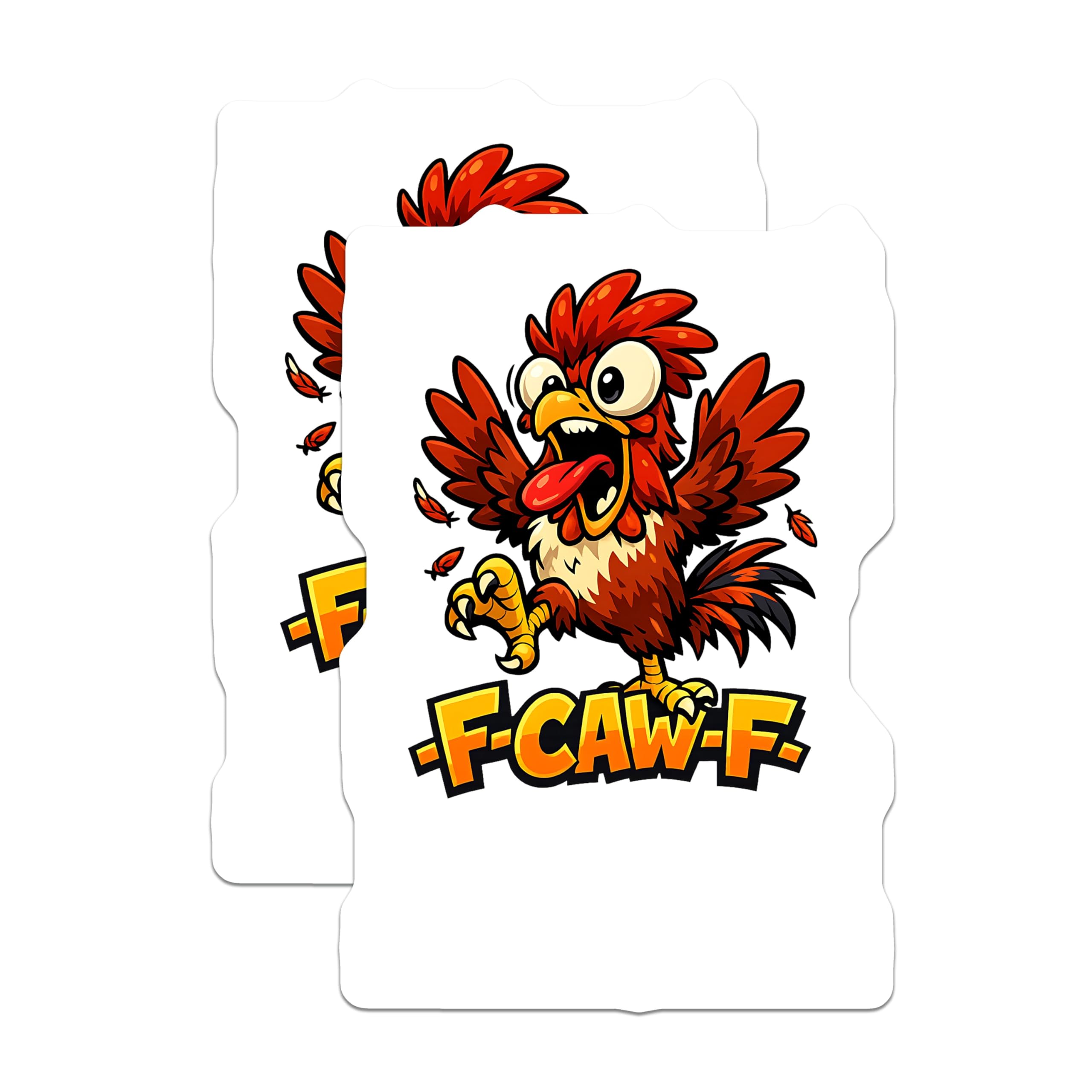(2 Pack) Cartoon Rooster Magnets - F-CAW-F Chicken Art - Silly Farmhouse Kitchen Decor - Refrigerator Locker Accent - 5 Inches On Longest Side - Thick Durable Magnet - Made in USA - MAG22386