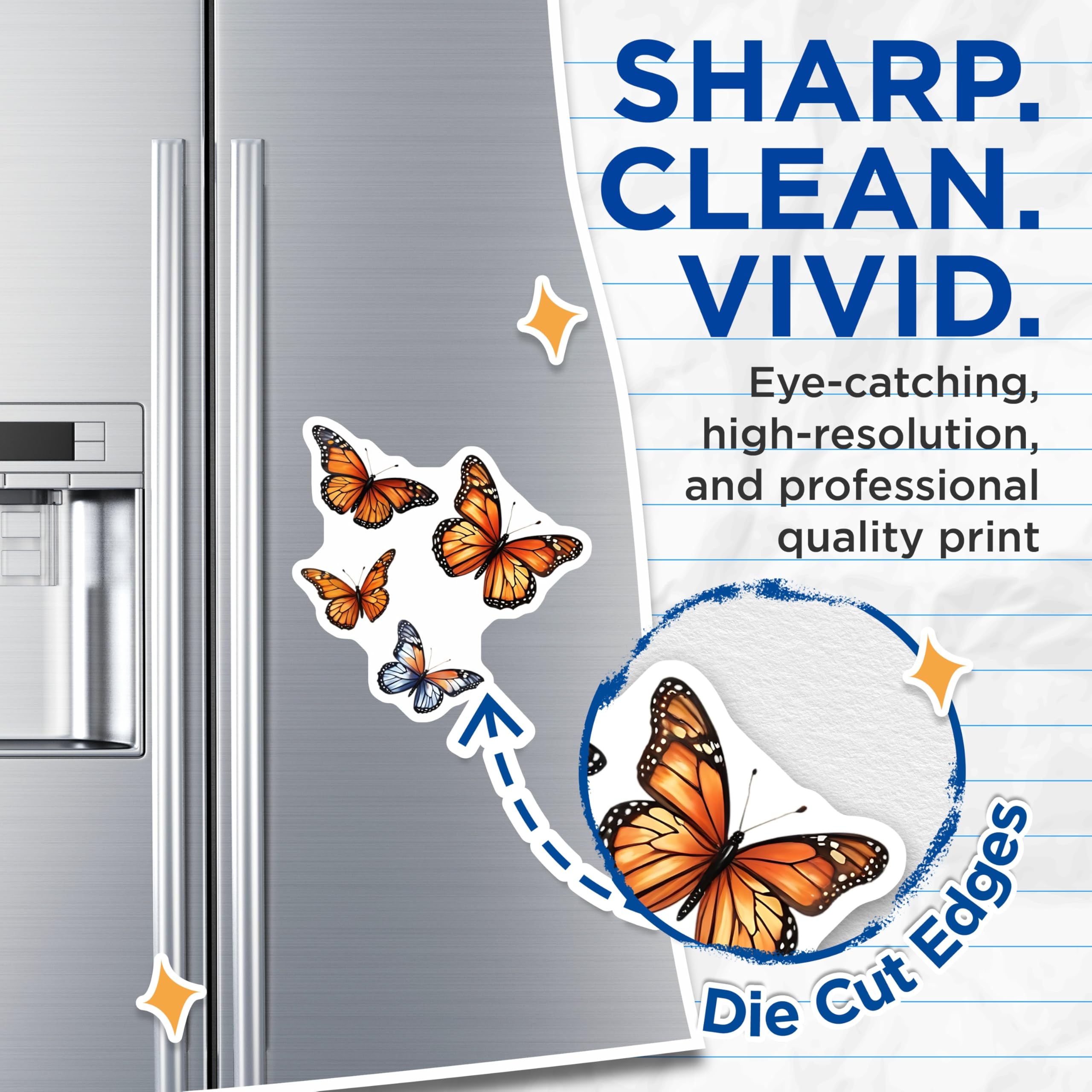 (2 Pack) Monarch Butterfly Magnets - Fridge Decor - Pretty Insect Art - 5" On Longest Side - Premium Magnet - for Cars, Refrigerators, Toolboxes, Lockers - Made in USA - MAG15864