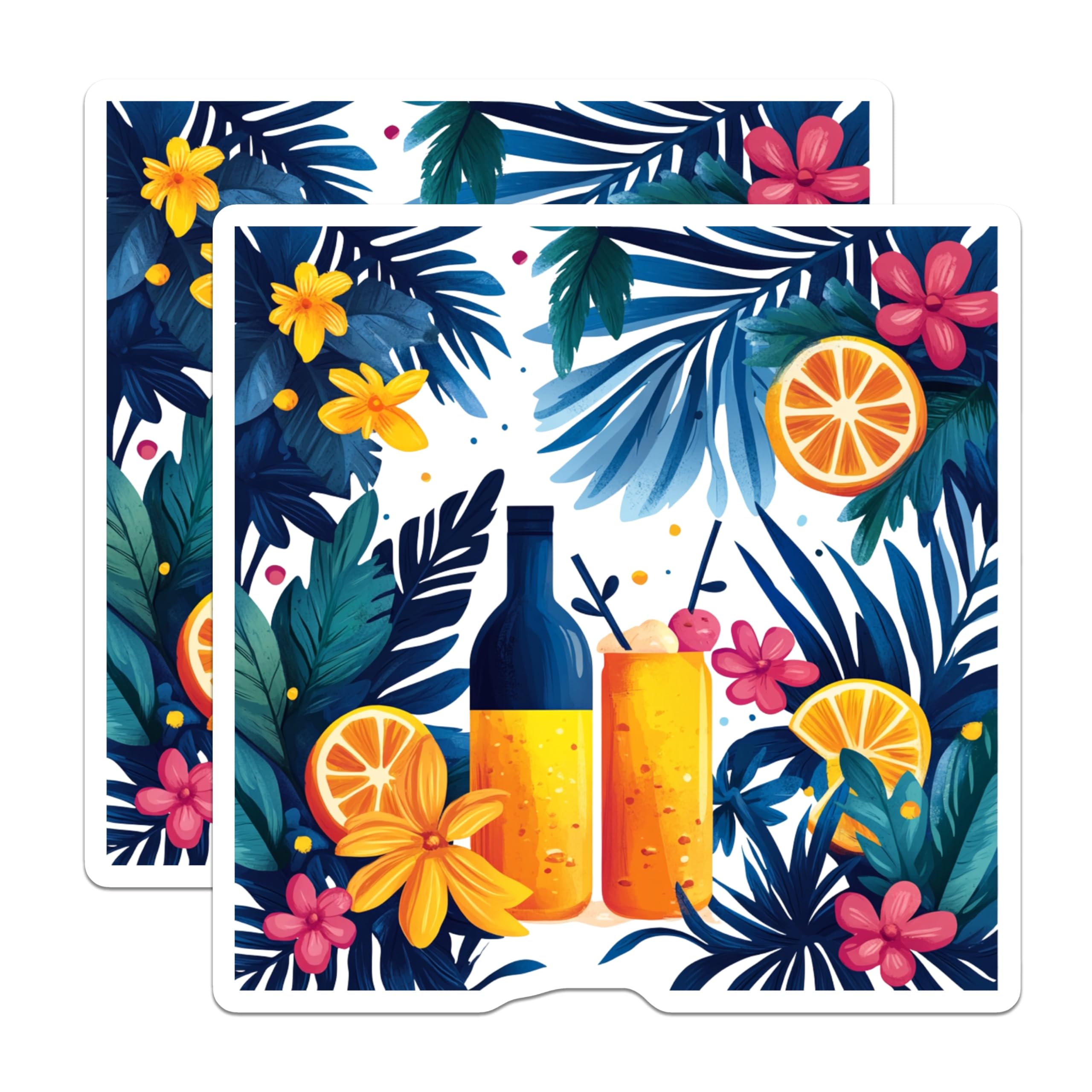 (2 Pack) Tropical Cocktail Magnets - Summer Drink Decor - Island Vibe Kitchen Art - 5 Inches On Longest Side - Thick Durable Magnet - Made in USA - MAG28947