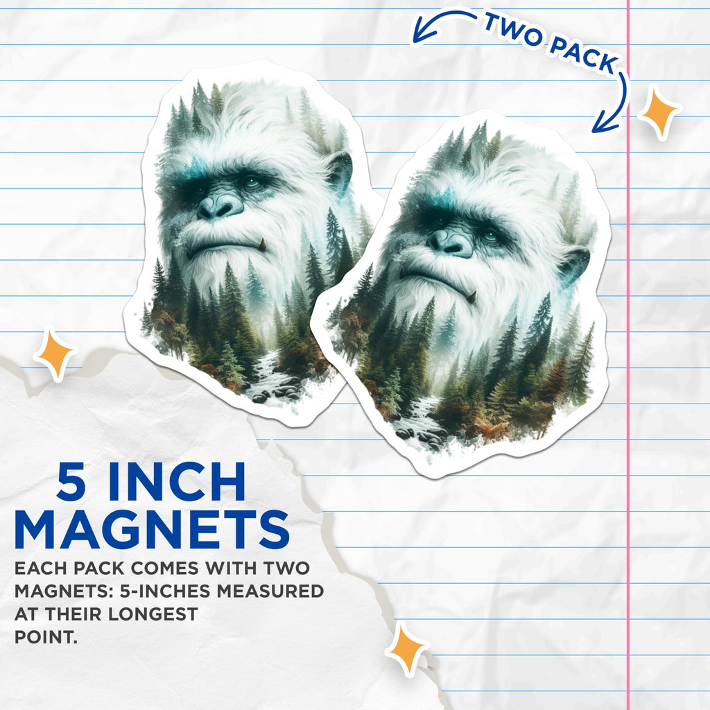 (2 Pack) Yeti Magnets - Bigfoot Decor - Forest Creature Refrigerator - 5" On Longest Side - Premium Magnet - for Cars, Refrigerators, Toolboxes, Lockers - Made in USA - MAG15061