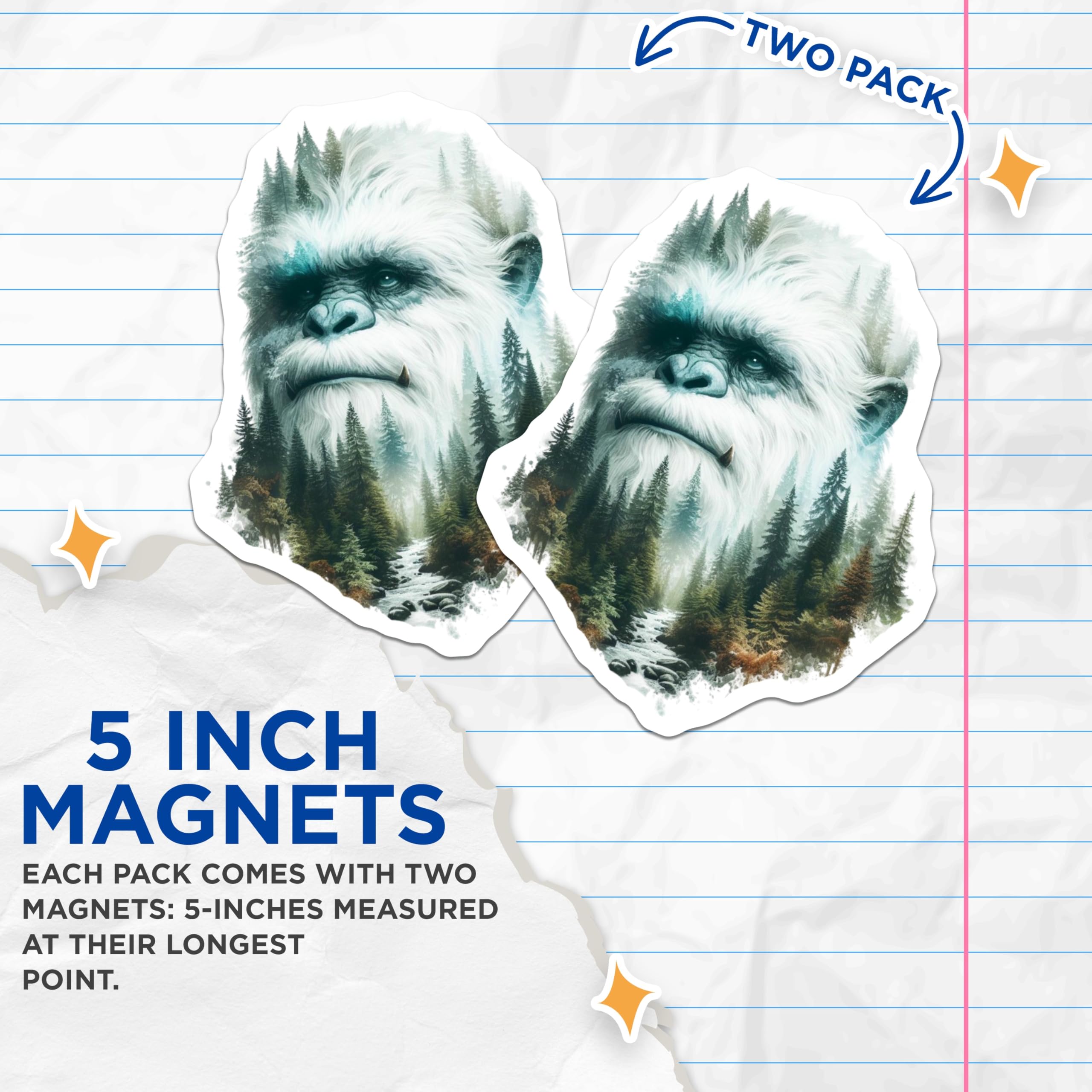 (2 Pack) Yeti Magnets - Bigfoot Decor - Forest Creature Refrigerator - 5" On Longest Side - Premium Magnet - for Cars, Refrigerators, Toolboxes, Lockers - Made in USA - MAG15061