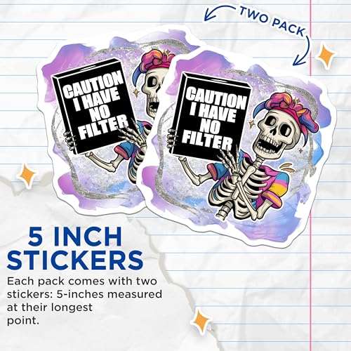 (2 Pack) Skeleton Meme Stickers - No Filter Funny Stickers - Humorous Skeleton Decals for Laptops and Notebooks - 5" On Longest Side - Sticks to Smooth Flat Surfaces - Made in USA - BMCS4406