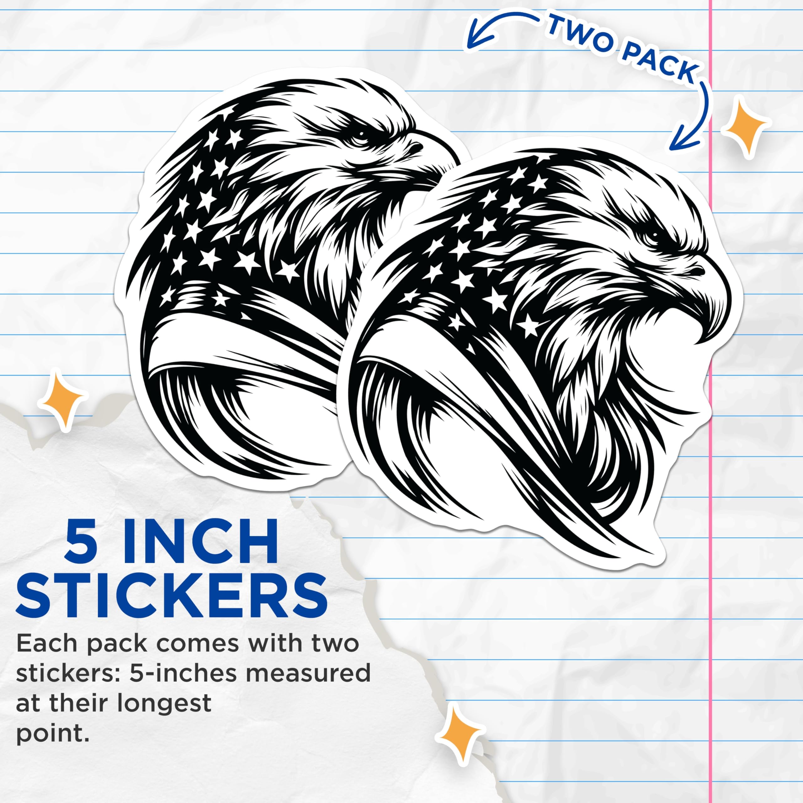 (2 Pack) American Eagle Stickers - Patriotic USA Symbol - Bald Eagle Decals- 5" On Longest Side - Sticks to Smooth Flat Surfaces - Made in USA - BMCS16558