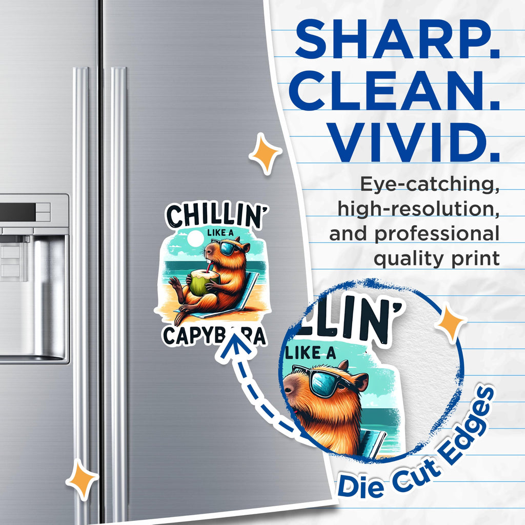 (2 Pack) Chillin' Capybara Magnets - Funny Animal Magnets - Cute Cartoon Magnets for Home Decor- 5" On Longest Side - for Fridges, Toolboxes, Cars - Made in USA - MAG2672