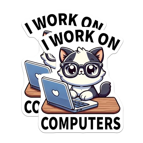 (2 Pack) Cute Cat Working on Computer Magnets - 5" On Longest Side - for Cars, Fridges, Toolboxes - Made in USA - MAG7433