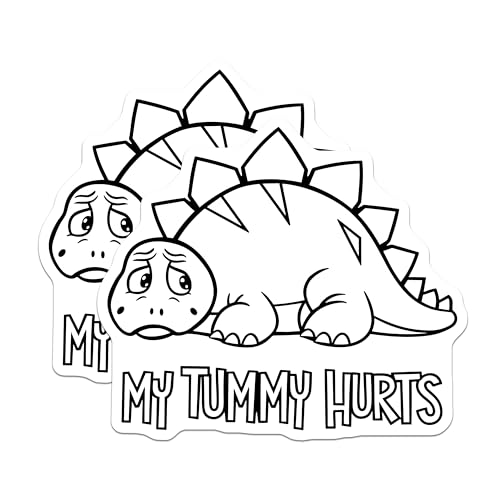 (2 Pack) My Tummy Hurts Magnets - Funny Refrigerator - Cute Dinosaurs - Kids Room Decor - Cartoon Magnets - 5" On Longest Side - for Cars, Fridges, Toolboxes - Made in USA - MAG6742