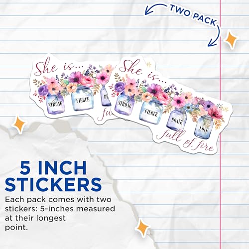 (2 Pack) Strong Fierce Brave Love Stickers - 5" On Longest Side - Sticks to Smooth Flat Surfaces - Made in USA - BMCS8582 - BMCS8582