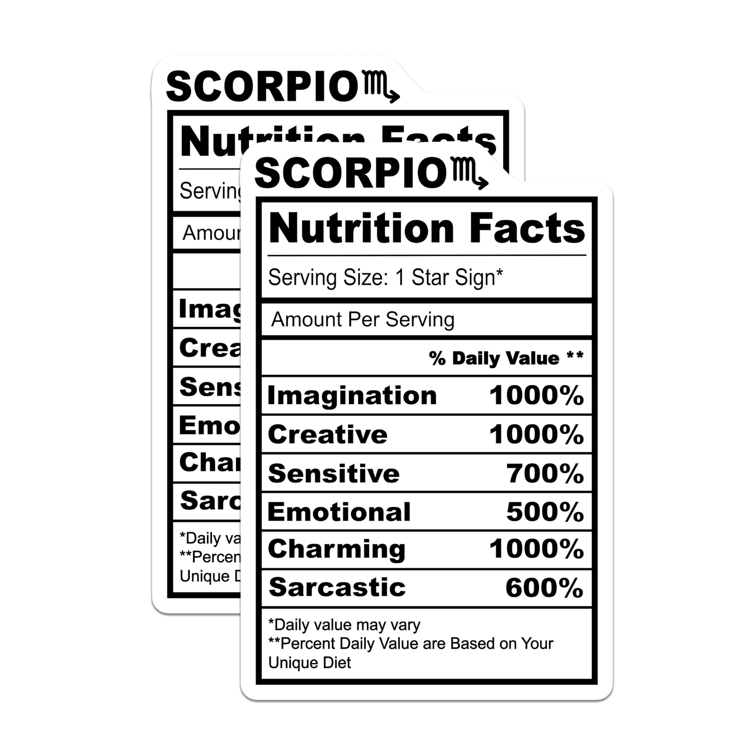 (2 Pack) Scorpio Zodiac Magnets - Astrology Sign - Nutrition Facts Labels Magnets - 5" On Longest Side - Premium Magnet - for Cars, Refrigerators, Toolboxes, Lockers - Made in USA - MAG14060
