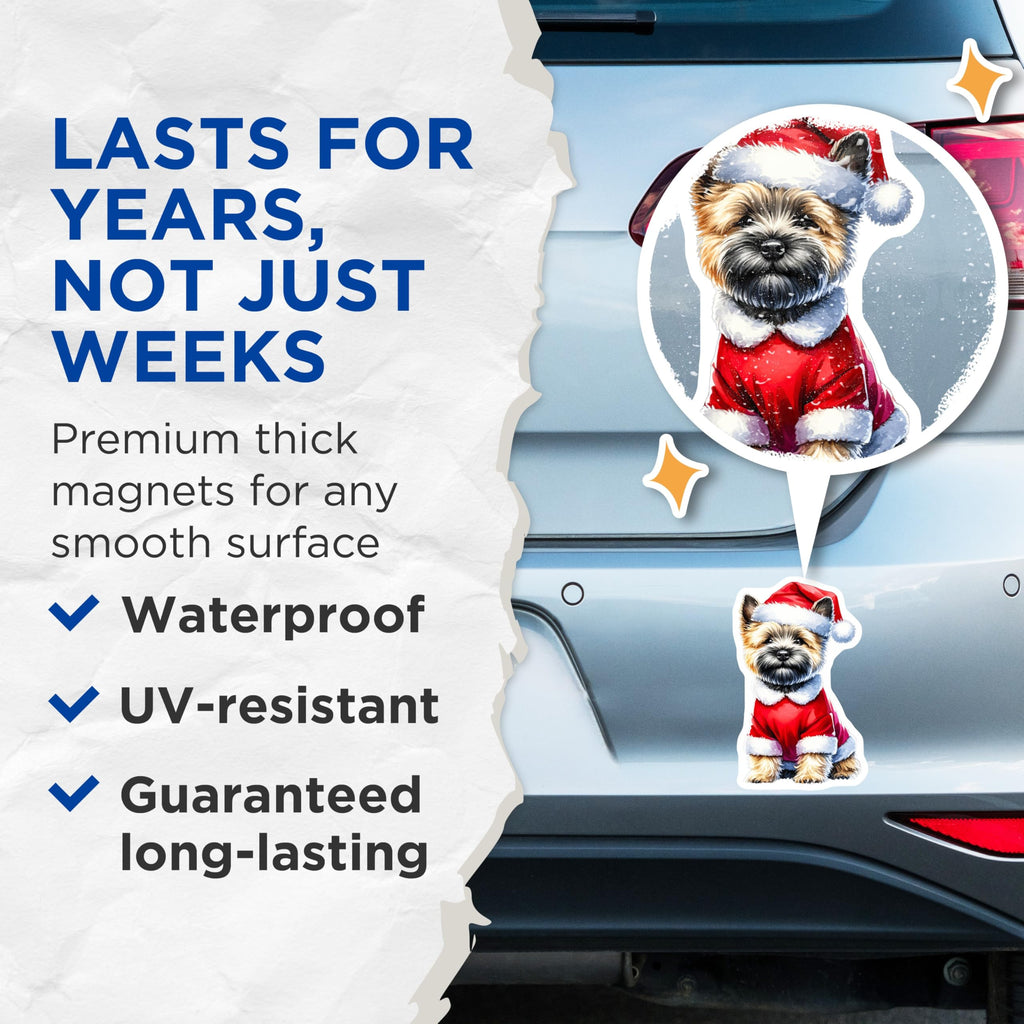 (2 Pack) Christmas Santa Dog Magnets - Cute Terrier Puppy - Holiday Refrigerator Decor - Festive Pet Lover Accessories - 5 Inches On Longest Side - Thick Durable Magnet - Made in USA - MAG23897