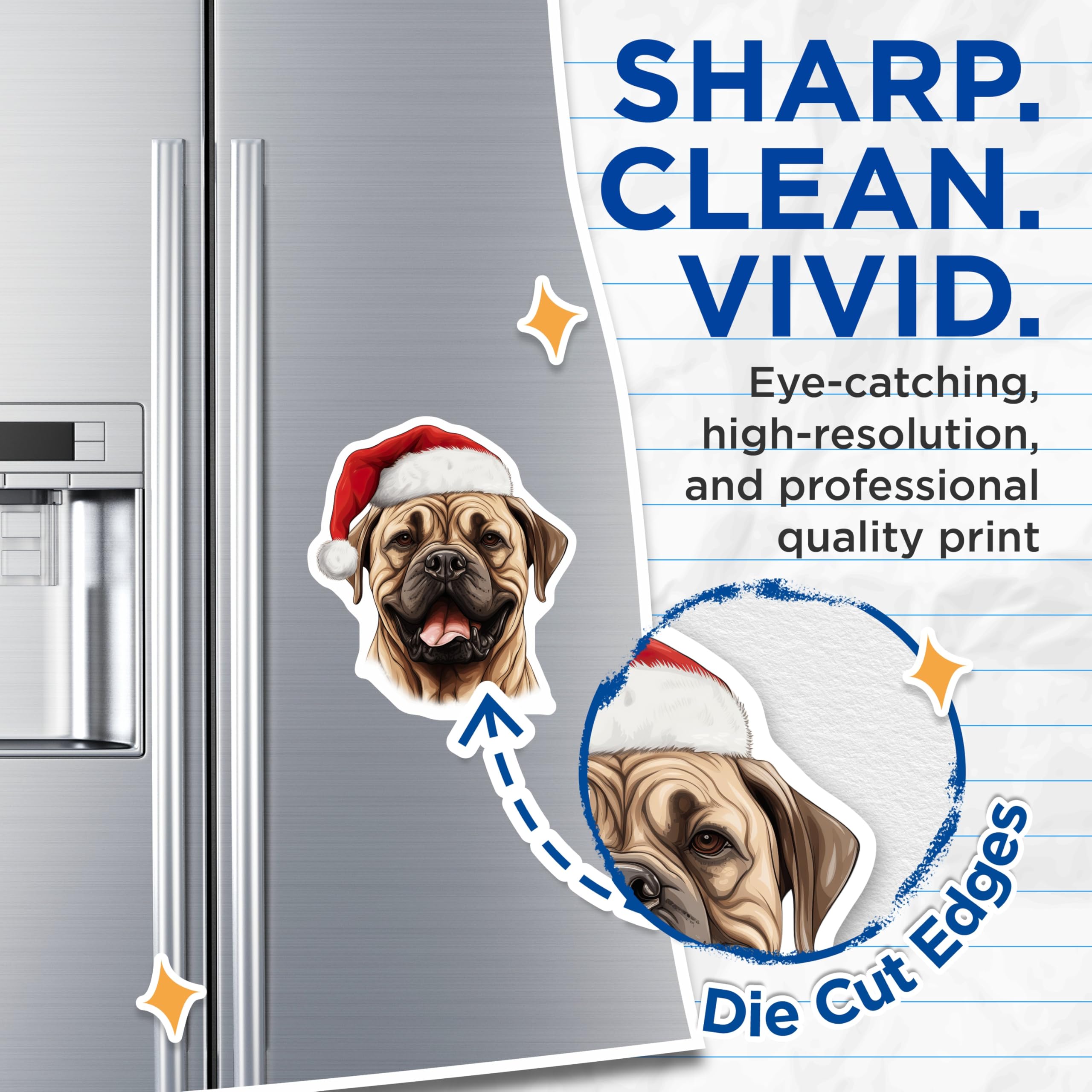 (2 Pack) Christmas Mastiff Magnets - Santa Dog Lover Decor - Holiday Refrigerator Magnets - 5 Inches On Longest Side - Thick Durable Magnet - Made in USA - MAG29602