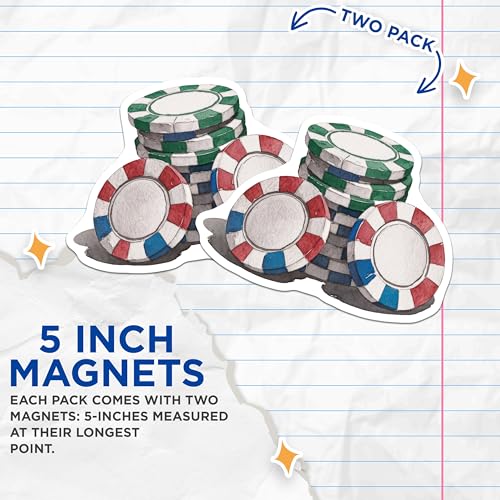 (2 Pack) Poker Chip Magnets - Casino Decor - Gambling Enthusiast Kitchen Magnets - 5" On Longest Side - for Cars, Fridges, Toolboxes - Made in USA - MAG6607