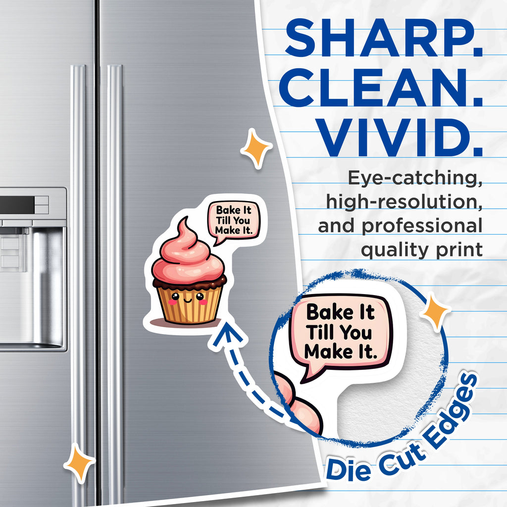 (2 Pack) Bake It Till You Make It Magnets - Kawaii Cupcake Kitchen Decor - Funny Inspirational Foodie Magnets - 5 Inches On Longest Side - Thick Durable Magnet - Made in USA - MAG38700