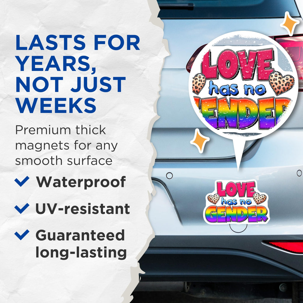 (2 Pack) Pride Magnets - LGBTQ Magnet - Love Has No Gender Magnet - 5" On Longest Side - Premium Magnet - for Cars, Refrigerators, Toolboxes, Lockers - Made in USA - MAG16664