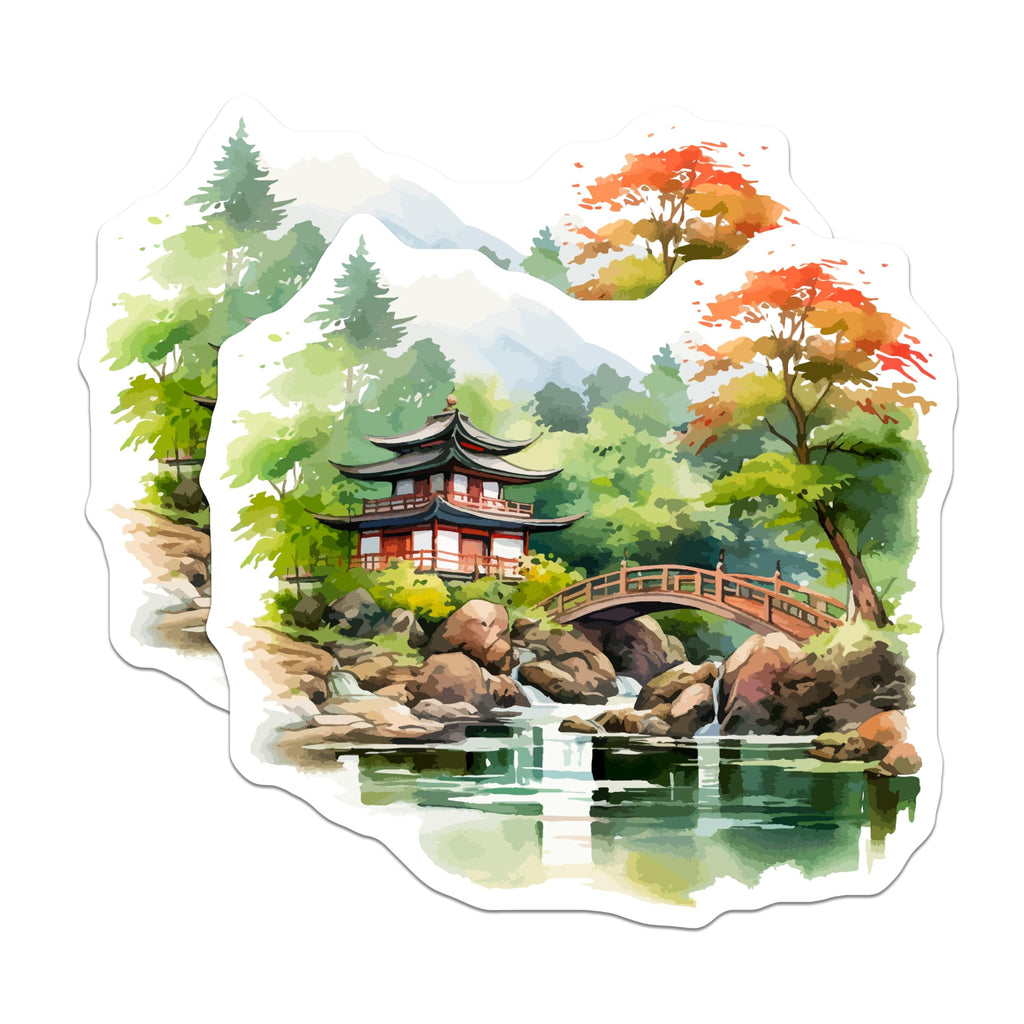 (2 Pack) Japanese Garden Magnets - Asian Pagoda Art - Zen Landscape - Nature Scene Decor - 5 Inches On Longest Side - Thick Durable Magnet - Made in USA - MAG19681