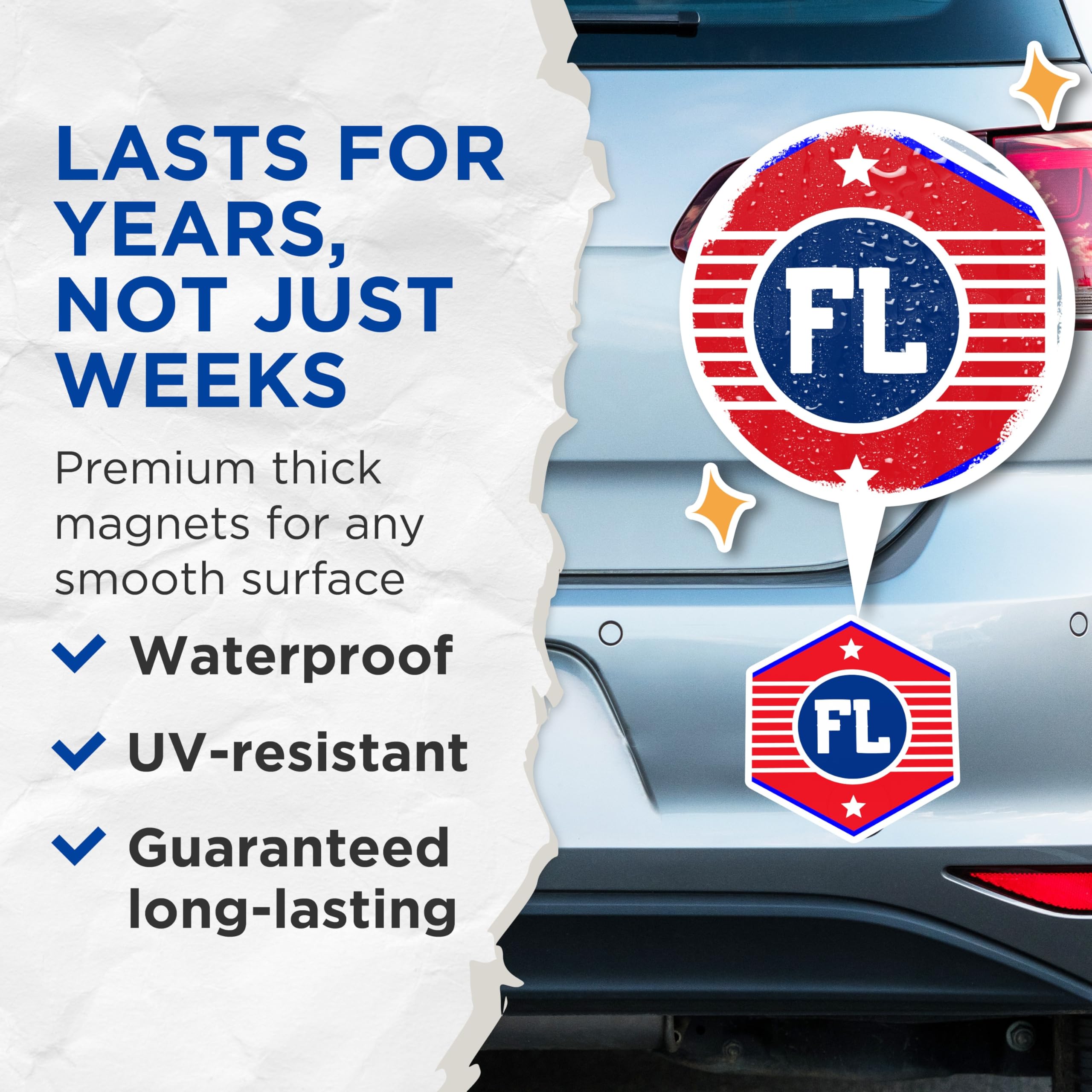 (2 Pack) FL Magnets - Florida Symbol - Patriotic Decor - 5" On Longest Side - Premium Magnet - for Cars, Refrigerators, Toolboxes, Lockers - Made in USA - MAG18057