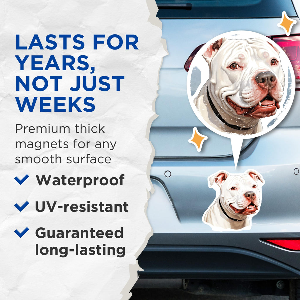 (2 Pack) White Pitbull Dog Magnets - American Pit Bull Terrier - Pet Lover Fridge Locker Accessory - 5 Inches On Longest Side - Thick Durable Magnet - Made in USA - MAG26158