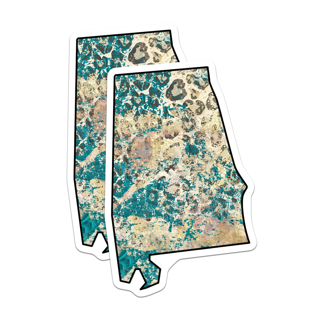 (2 Pack) Alabama State Magnets - Leopard Print Design - Distressed Abstract Art - 5 Inches On Longest Side - Thick Durable Magnet - Made in USA - MAG19186