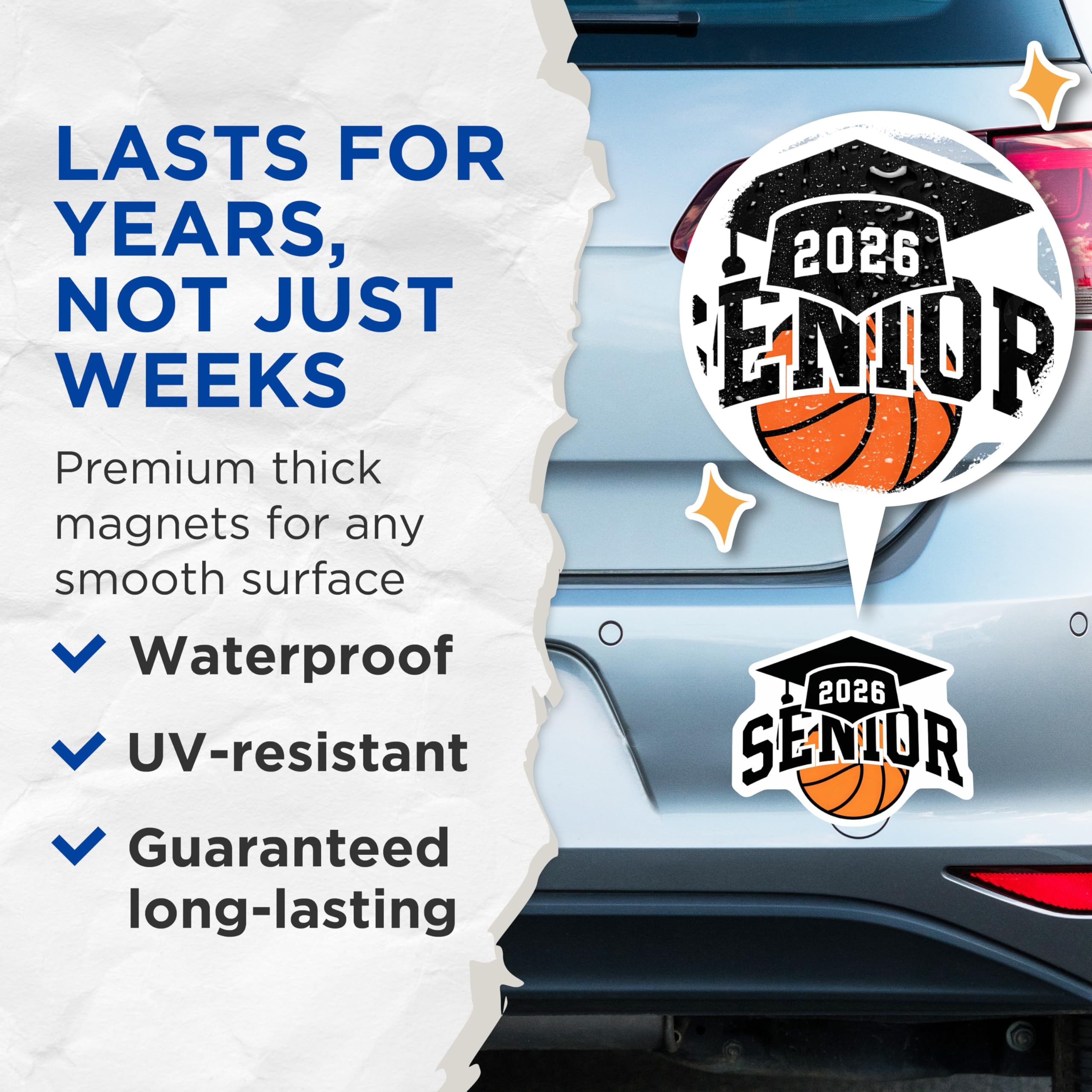 (2 Pack) Senior 2026 Basketball Magnets - Class of 2026 Graduation Student - High School College Athlete Commemorative - 5 Inches On Longest Side - Thick Durable Magnet - Made in USA - MAG23185