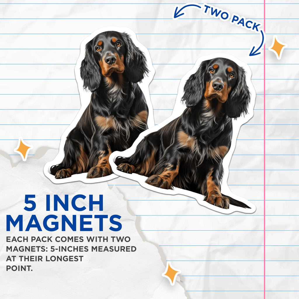 (2 Pack) Gordon Setter Magnets - Black Tan Dog Art - Pet Lover Refrigerator Decor - Dog Mom Dad Present - 5 Inches On Longest Side - Thick Durable Magnet - Made in USA - MAG28355