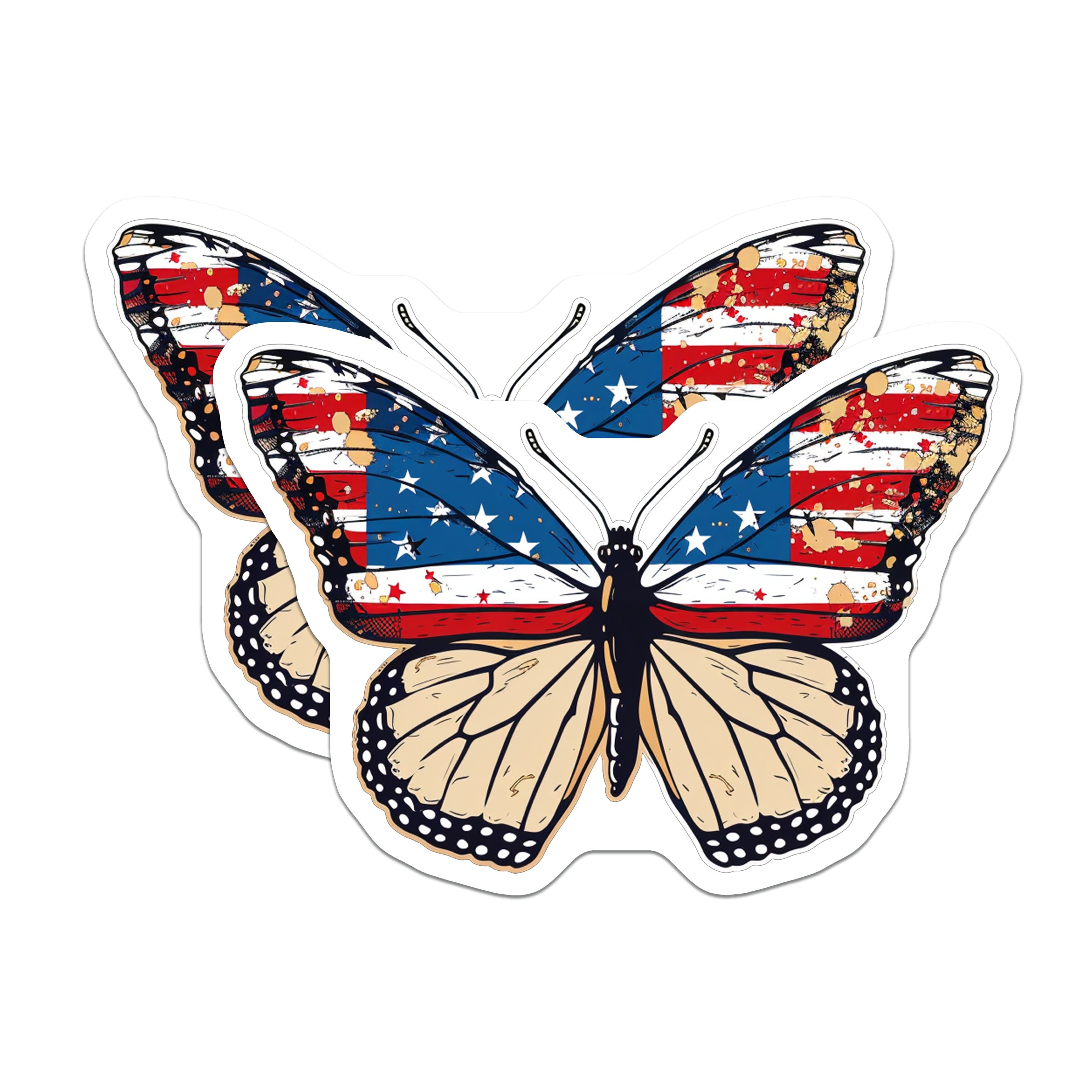 (2 Pack) American Flag Butterfly Magnets - Patriotic Monarch Decor - Distressed US Flag Pride - Independence Day Fridge Accent - 5" - Durable Magnet - Made in USA - MAG37458