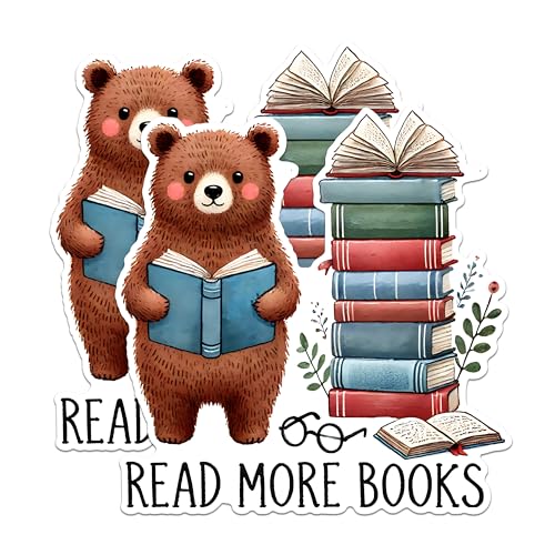 (2 Pack) Cute Bear Reading Magnets - Inspirational Book Magnets - Read More Books Home Office Decor Magnets- 5" On Longest Side - for Fridges, Toolboxes, Cars - Made in USA - MAG2750