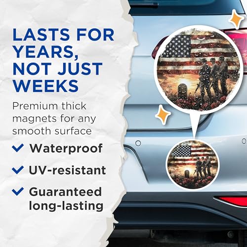 (2 Pack) Military Memorial Magnet - Patriotic Decor - 5" On Longest Side - Sticks to Smooth Flat Surfaces - Made in USA - MAG10038