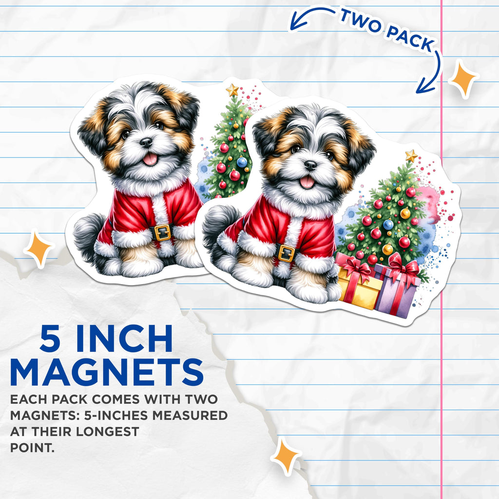 (2 Pack) Shih Tzu Puppy Magnets - Santa Dog Christmas Decor - Festive Holiday Fridge Accessories - Cute Puppy Art - 5 Inches On Longest Side - Thick Durable Magnet - Made in USA - MAG24439