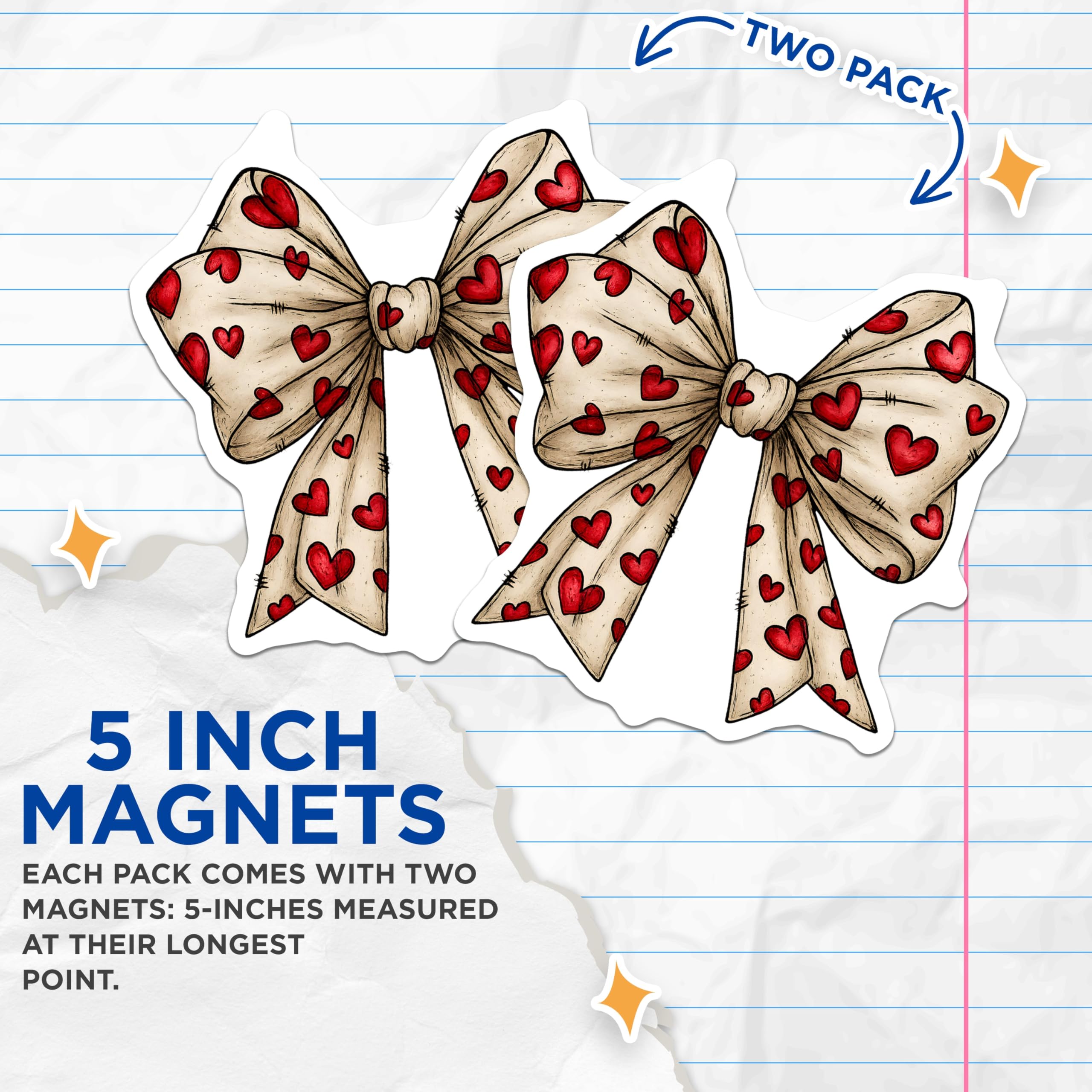 (2 Pack) Heart Bow Magnets - Red Hearts - Valentines Day Decor Magnets - 5" On Longest Side - Premium Magnet - for Cars, Refrigerators, Toolboxes, Lockers - Made in USA - MAG16427