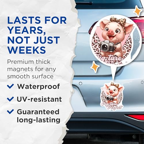 (2 Pack) Cute Pig Cartoon Camera Magnets - 5" On Longest Side - for Cars, Fridges, Toolboxes - Made in USA - MAG7930