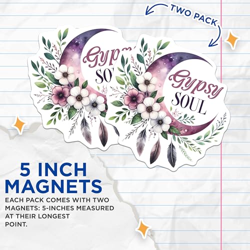 (2 Pack) Gypsy Soul Magnets - Colorful Floral Design - Inspirational Quotes - 5" On Longest Side - for Cars, Fridges, Toolboxes - Made in USA - MAG7546