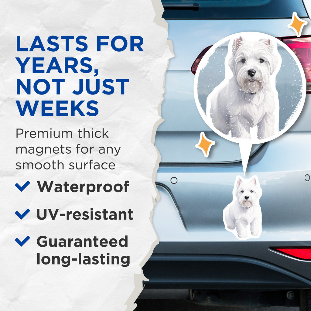 (2 Pack) Westie Dog Magnets - Pet Lover Refrigerator Decor - White Terrier Fridge Accessory - 5 Inches On Longest Side - Thick Durable Magnet - Made in USA - MAG36029