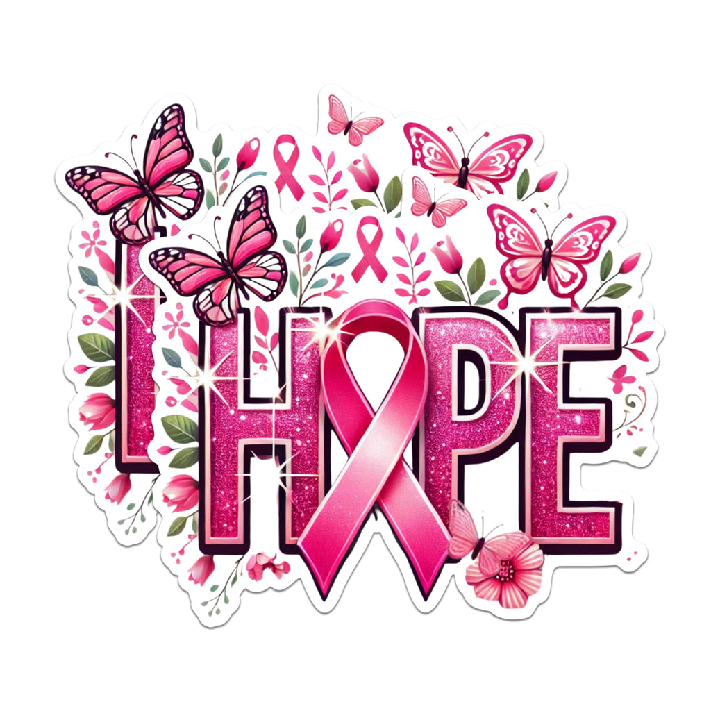 (2 Pack) Hope Breast Cancer Awareness Magnets - Pink Ribbon Butterfly Magnets - Inspirational Pink Flowers Magnets- 5" On Longest Side - for Fridges, Toolboxes, Cars - Made in USA - MAG2871