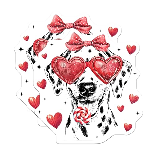 (2 Pack) Dalmatian Dog Heart Sunglasses Stickers - Cute Valentine Dog - Love Puppy Stickers - 5" On Longest Side - Sticks to Smooth Flat Surfaces - Made in USA - BMCS5885