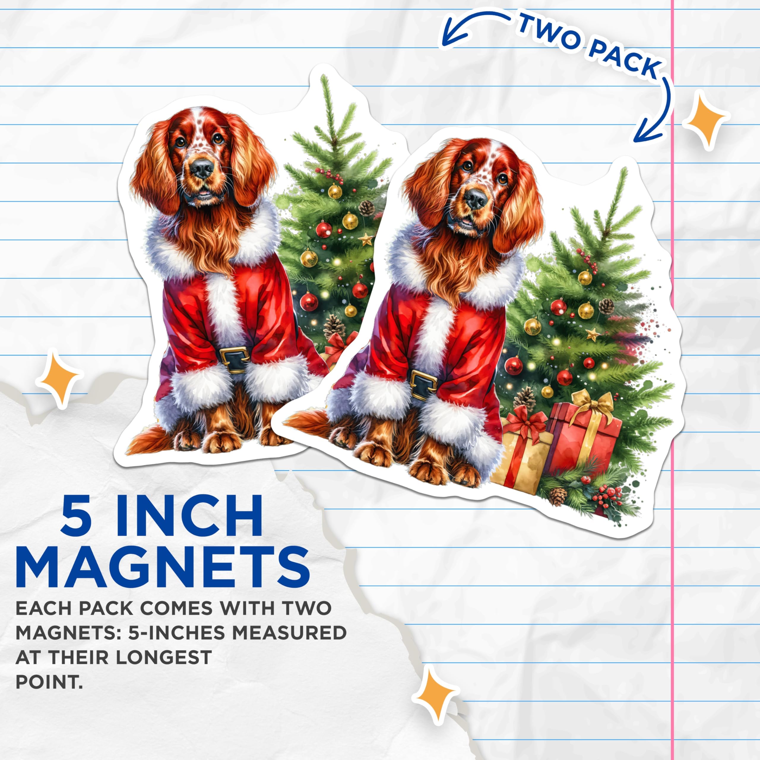 (2 Pack) Christmas Dog Magnets - Santa Dog Refrigerator Magnets - Holiday Pet Lover Decor - Festive Winter Season Accents - 5 Inches On Longest Side - Thick Durable Magnet - Made in USA - MAG25736