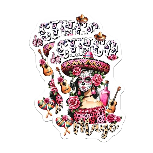 (2 Pack) Cinco de Mayo Stickers - Day of The Dead - Mexican Festival - 5" On Longest Side - Sticks to Smooth Flat Surfaces - Made in USA - BMCS9756