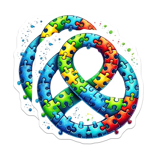 (2 Pack) Colorful Puzzle Piece Infinity Stickers - Rainbow Puzzle Decal - Autism Awareness Sticker - 5" On Longest Side - Sticks to Smooth Flat Surfaces - Made in USA - BMCS3687