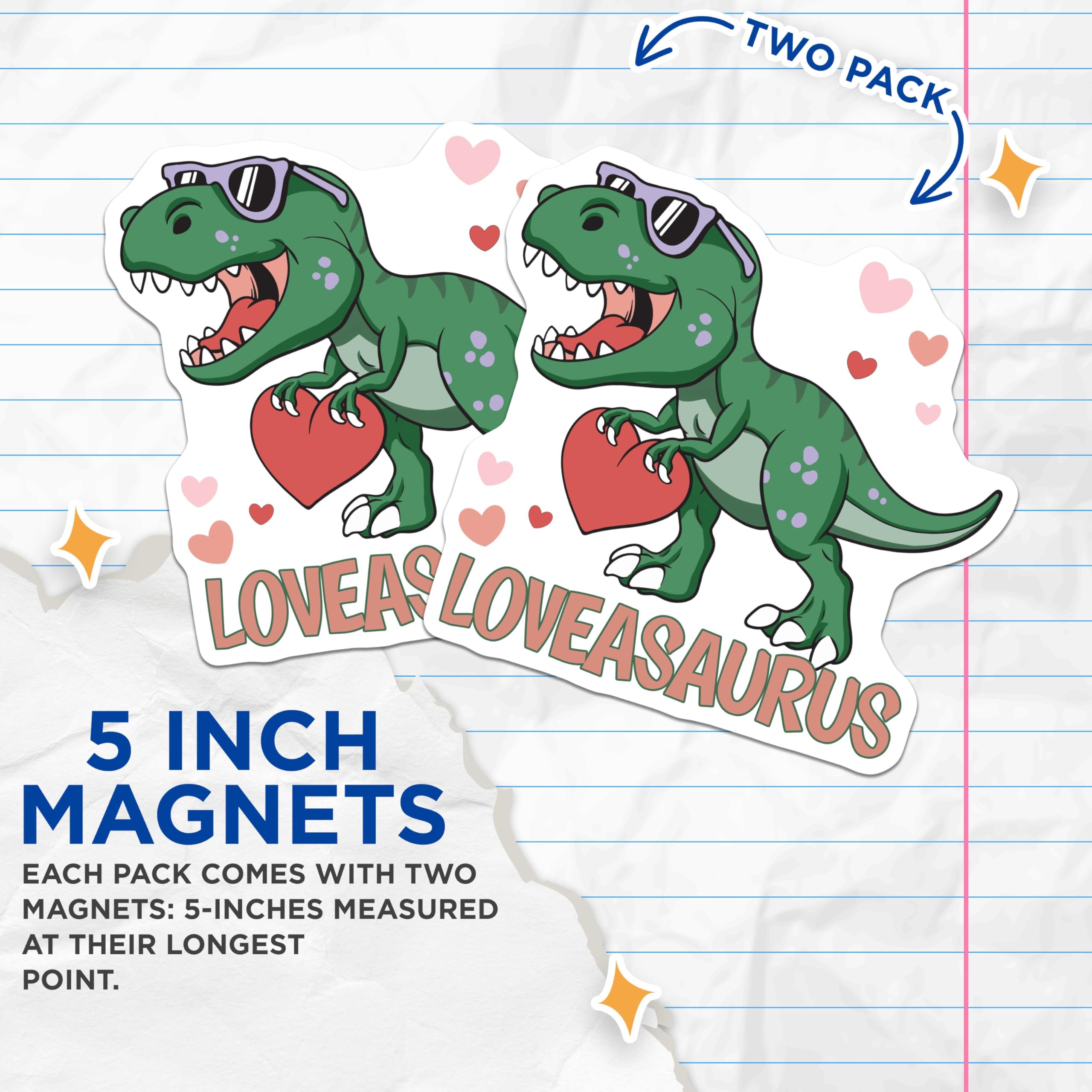 (2 Pack) Loveasaurus Magnets - Dinosaur Love Magnets - Cute Valentine's Day Magnets - Fun Heart Magnets - 5" On Longest Side - for Cars, Refrigerators, Toolboxes, Lockers - Made in USA BMCS3525