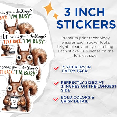 (3 Pack) Squirrel Decals - Funny Squirrel Saying - Laptop Decal - 3 Inches On Longest Side - Easy Peel & Apply - Made in USA - 3MCS4827