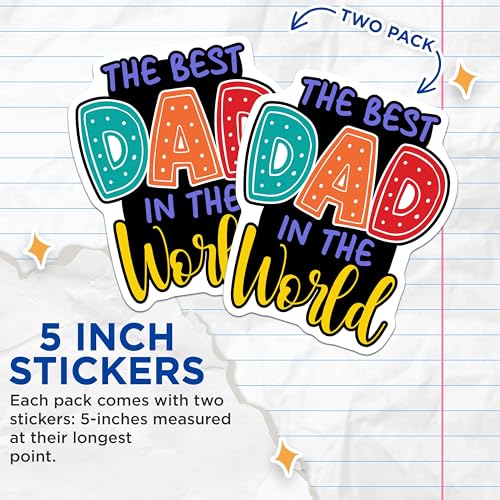 (2 Pack) The Best Dad in The World Stickers - Dad Appreciation - Father's Day Celebration - 5" On Longest Side - Sticks to Smooth Flat Surfaces - Made in USA - BMCS7487