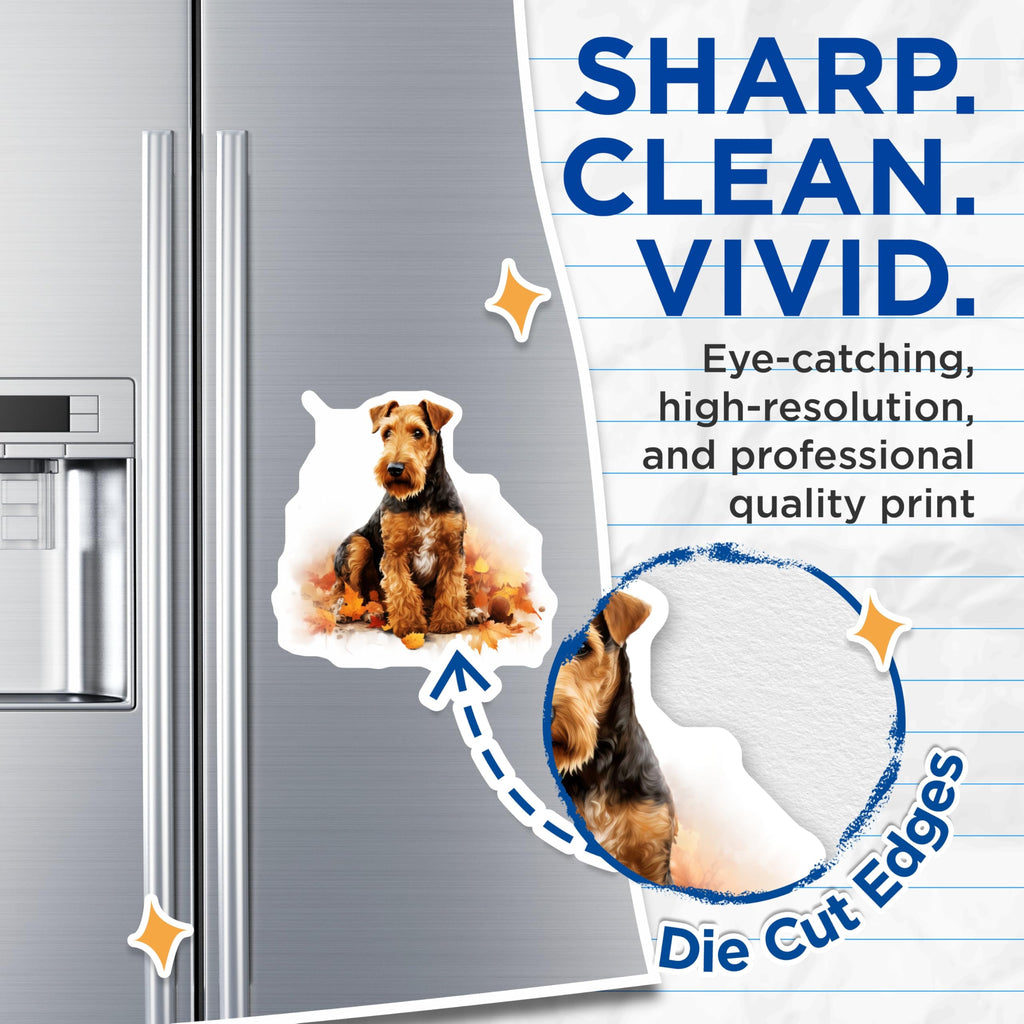(2 Pack) Airedale Terrier Magnets - Autumn Dog Art Decor - Pet Lover Refrigerator Magnets for Dog Moms - 5 Inches On Longest Side - Thick Durable Magnet - Made in USA - MAG29810