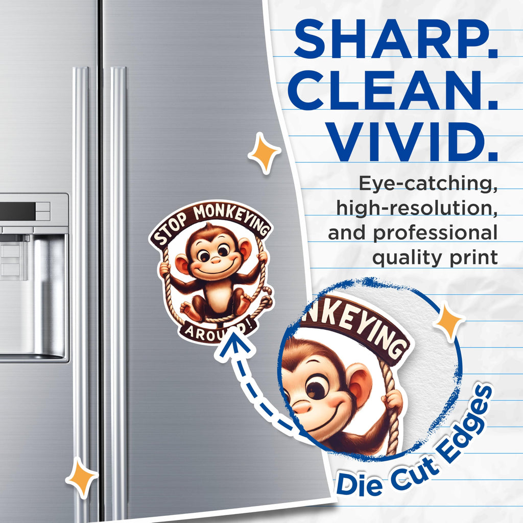 (2 Pack) Stop Monkeying Around Magnets - Cute Monkey Magnets - Fun Animal Theme Fridge Magnets- 5" On Longest Side - for Fridges, Toolboxes, Cars - Made in USA - MAG2652
