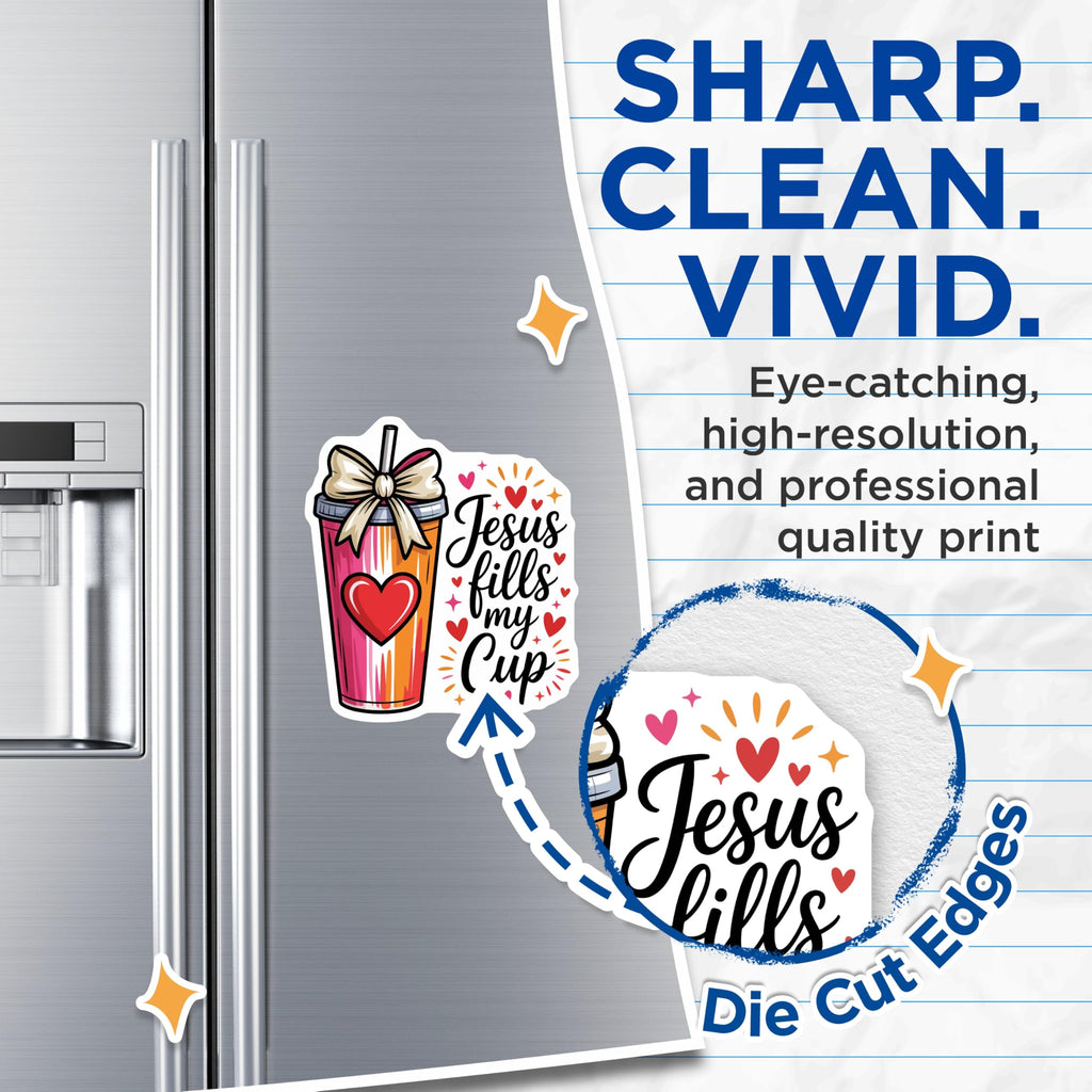 (2 Pack) Jesus Fills My Cup Magnets - Christian Faith Decor - Inspirational Hydration Reminder - 5 Inches On Longest Side - Thick Durable Magnet - Made in USA - MAG22369