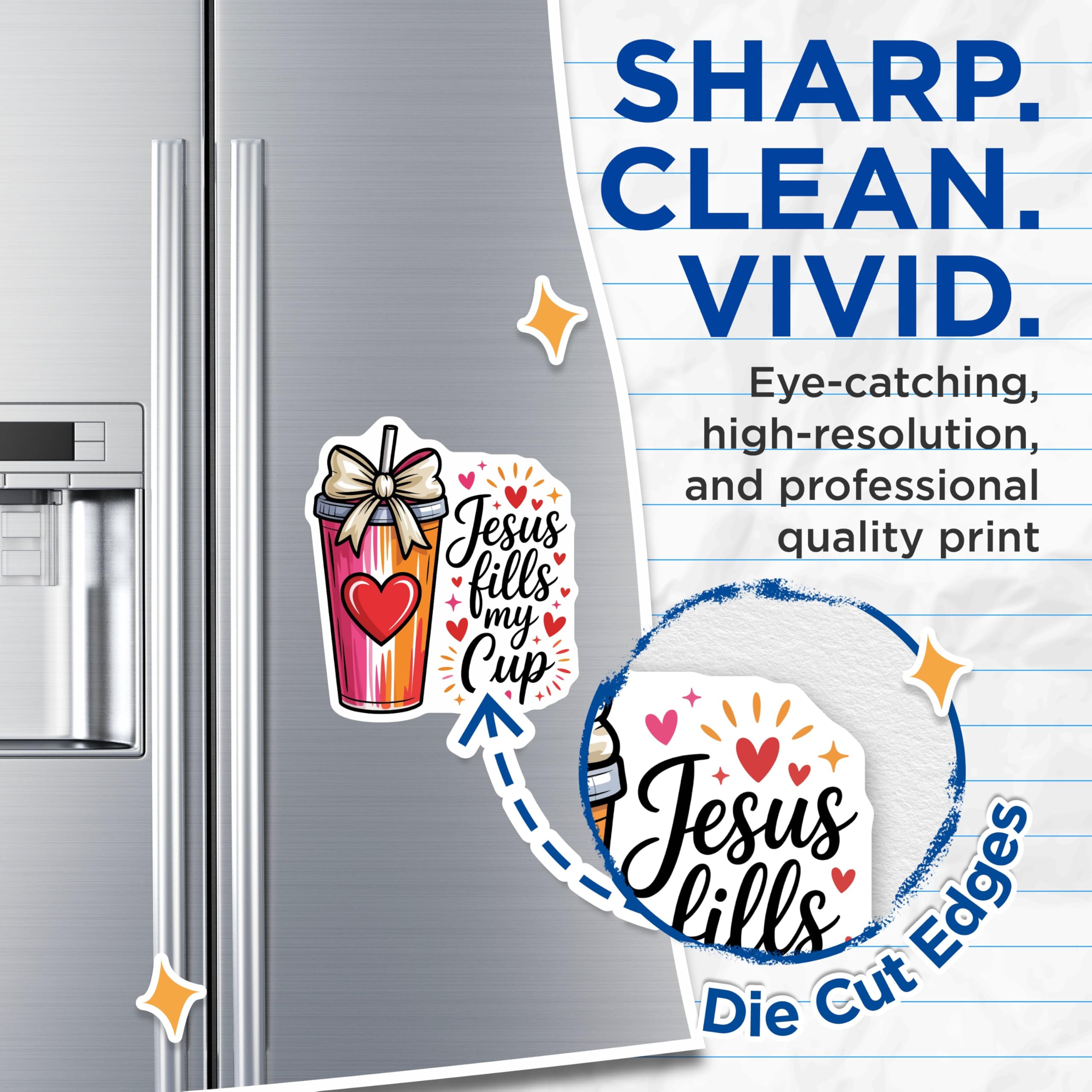 (2 Pack) Jesus Fills My Cup Magnets - Christian Faith Decor - Inspirational Hydration Reminder - 5 Inches On Longest Side - Thick Durable Magnet - Made in USA - MAG22369