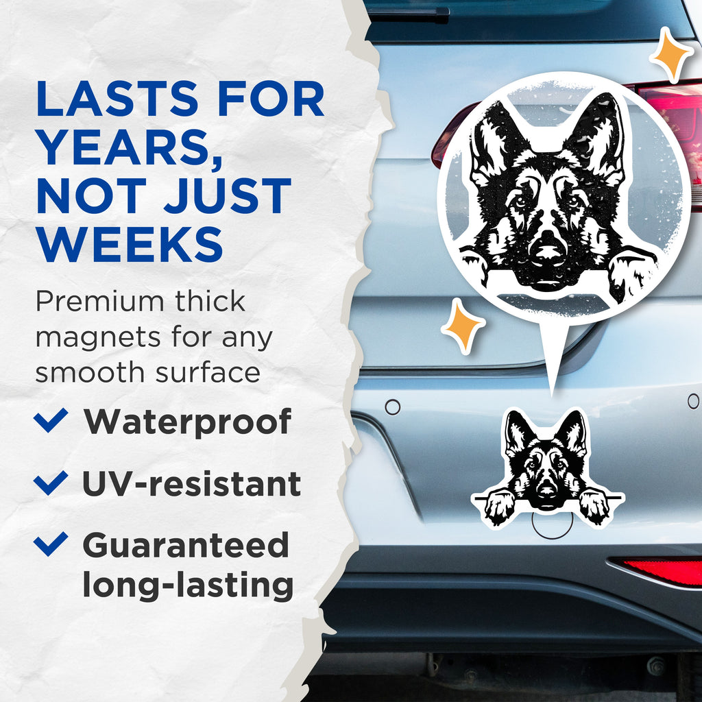(2 Pack) German Shepherd Dog Magnets - Canine Lover Decor - Pet Parent Display - Loyal Companion Fridge Accent - 5 Inches On Longest Side - Thick Durable Magnet - Made in USA - MAG36011