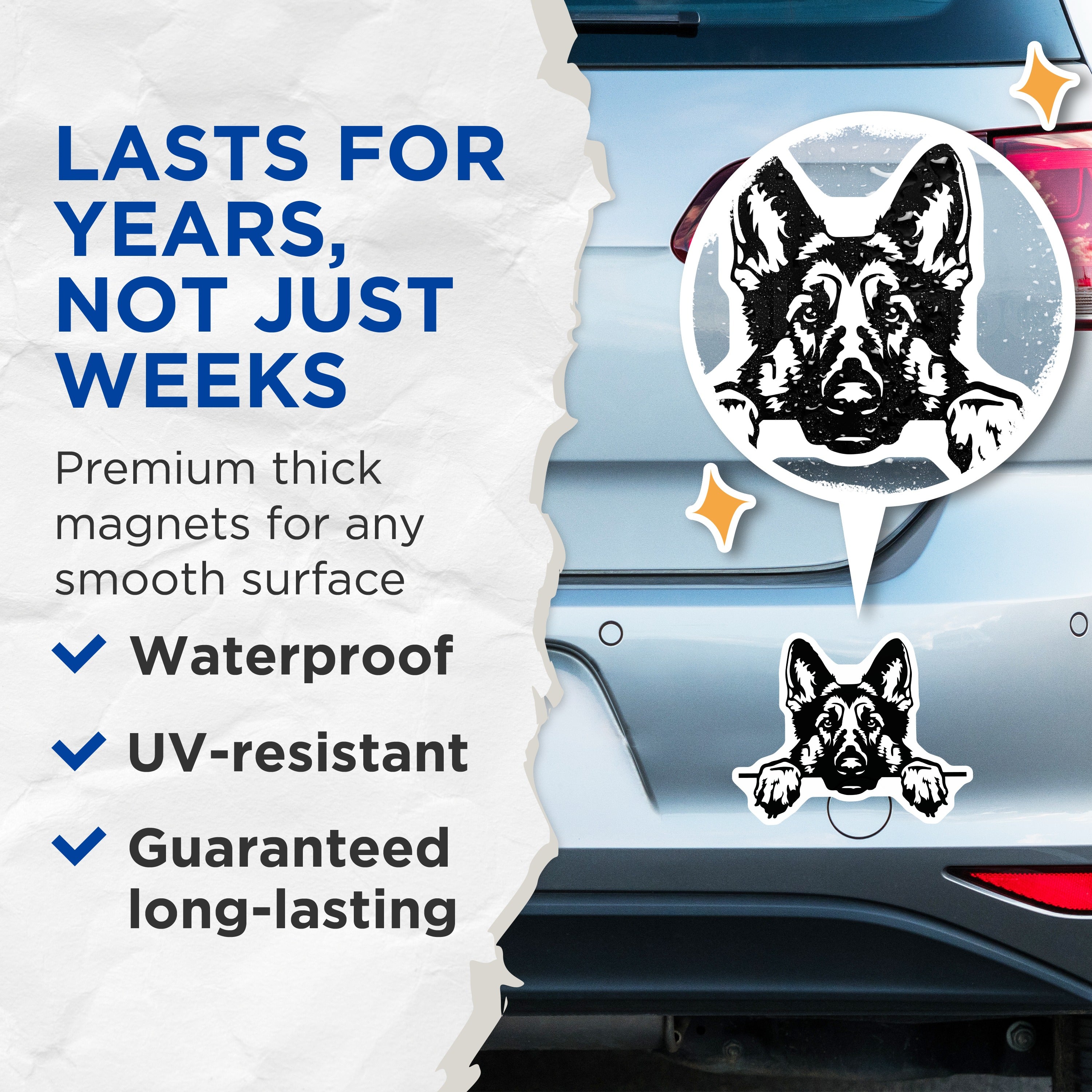 (2 Pack) German Shepherd Dog Magnets - Canine Lover Decor - Pet Parent Display - Loyal Companion Fridge Accent - 5 Inches On Longest Side - Thick Durable Magnet - Made in USA - MAG36011