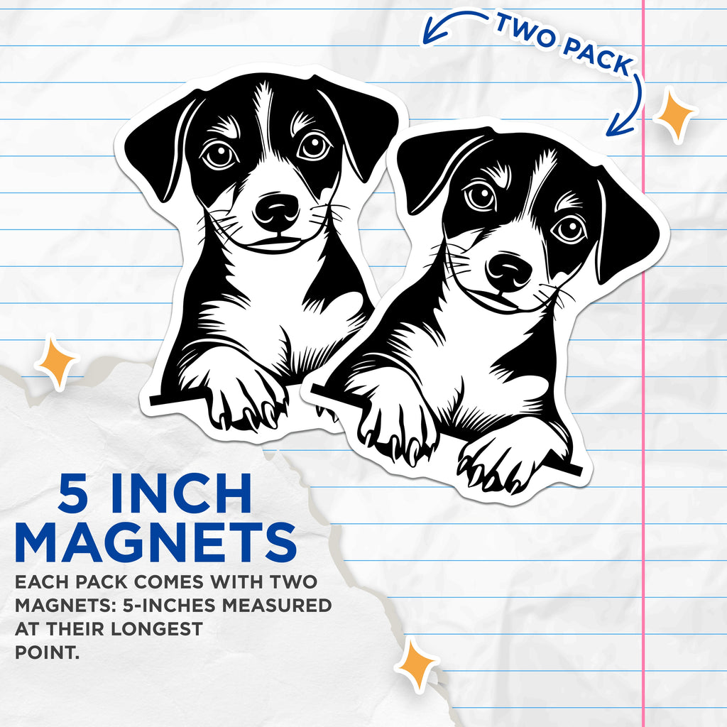 (2 Pack) Black White Puppy Magnets - Minimalist Dog Art - Animal Lover Refrigerator Decor for Pet Owners and Puppy Parents - 5 Inches On Longest Side - Thick Durable Magnet - Made in USA - MAG36094
