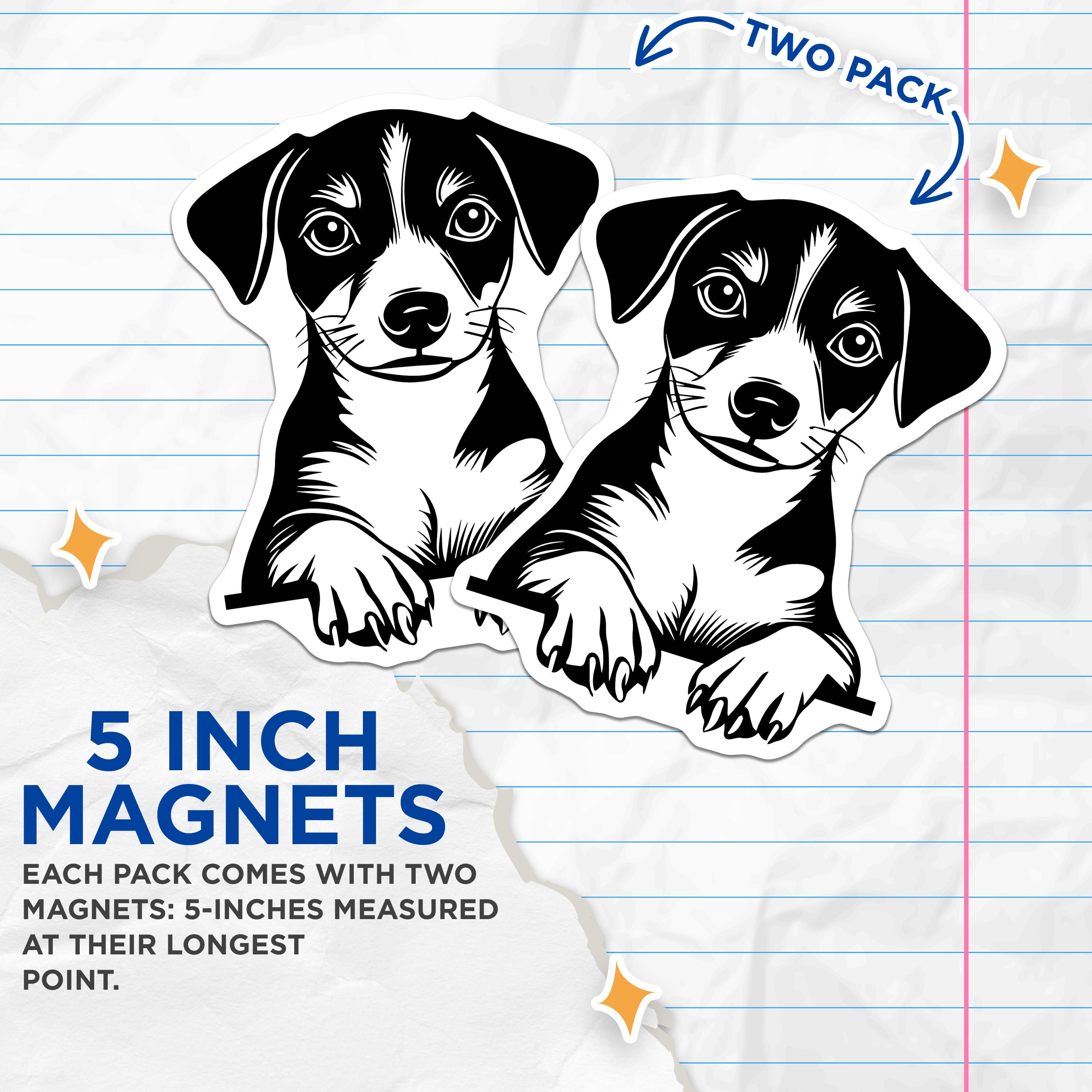 (2 Pack) Black White Puppy Magnets - Minimalist Dog Art - Animal Lover Refrigerator Decor for Pet Owners and Puppy Parents - 5 Inches On Longest Side - Thick Durable Magnet - Made in USA - MAG36094