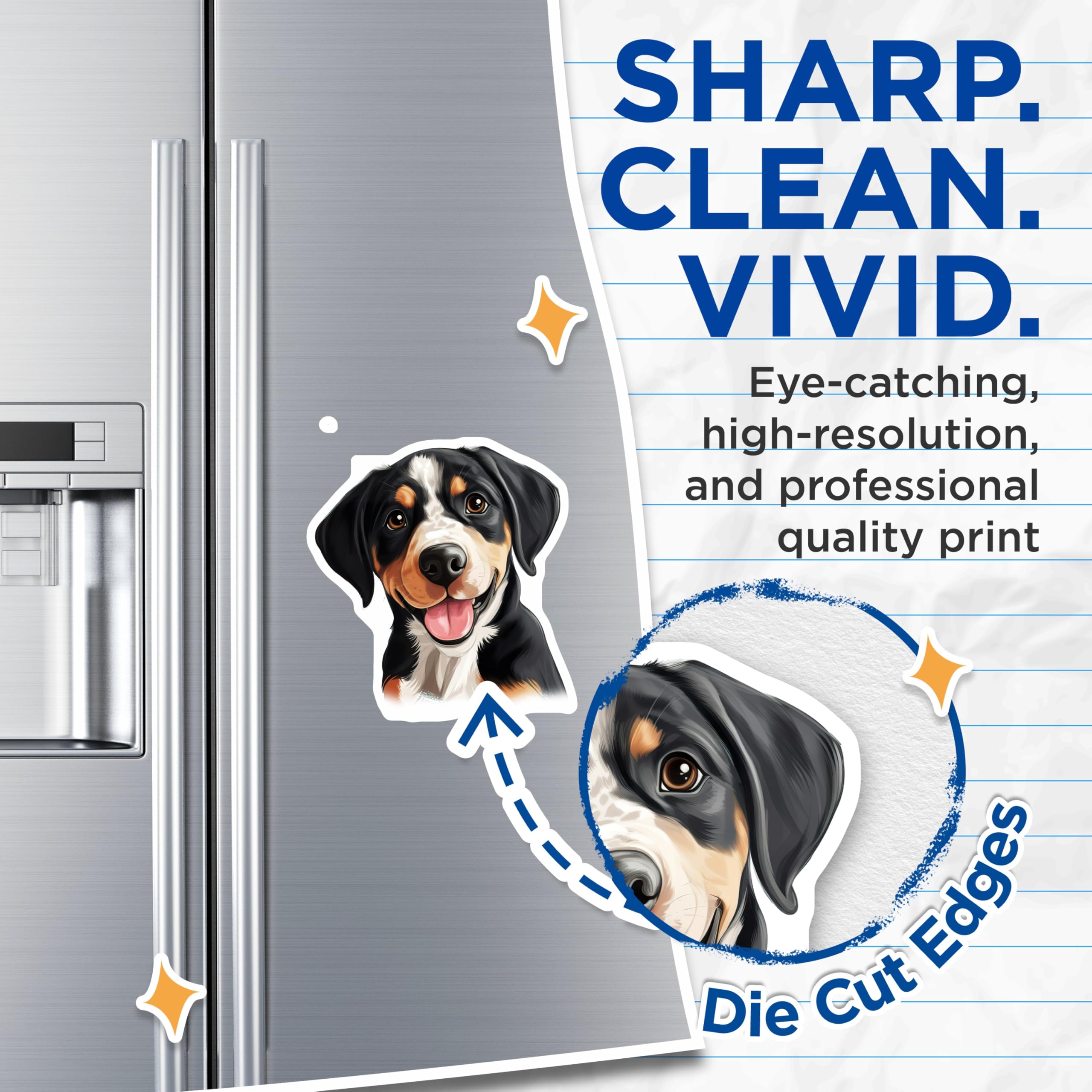 (2 Pack) Greater Swiss Mountain Dog Magnets - Swissy Puppy Decor - Happy Canine Art - Pet Enthusiast Accessories - 5 Inches On Longest Side - Thick Durable Magnet - Made in USA - MAG24031
