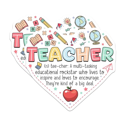 (2 Pack) Teacher Appreciation Stickers - Inspirational Teacher Stickers - Educational Rock Star Teacher Stickers - 5" On Longest Side - Sticks to Smooth Flat Surfaces - Made in USA - BMCS4791